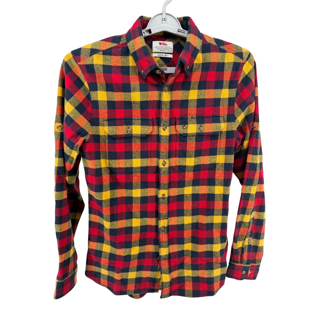 Fjallraven Skog Shirt Mens Medium Slim Fit Plaid‎ Flannel Red Yellow 81353
